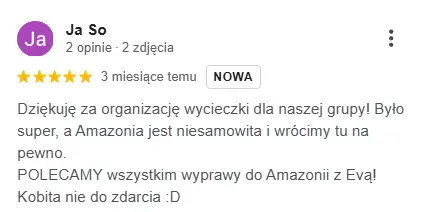Opinia Google: dziękuję za organizację wycieczki dla naszej grupy, wrócimy na pewno