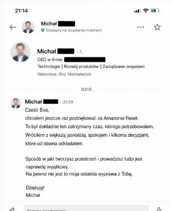 Wiadomość LinkedIn od Michała, CEO: zatrzymany czas, większa jasność, spokój i kilka decyzji
