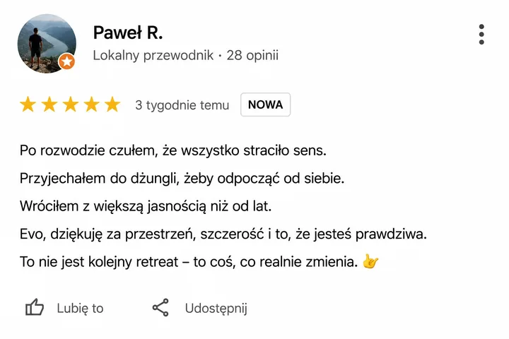 Opinia Google: przyjechałem do dżungli, wróciłem z większą jasnością niż od lat